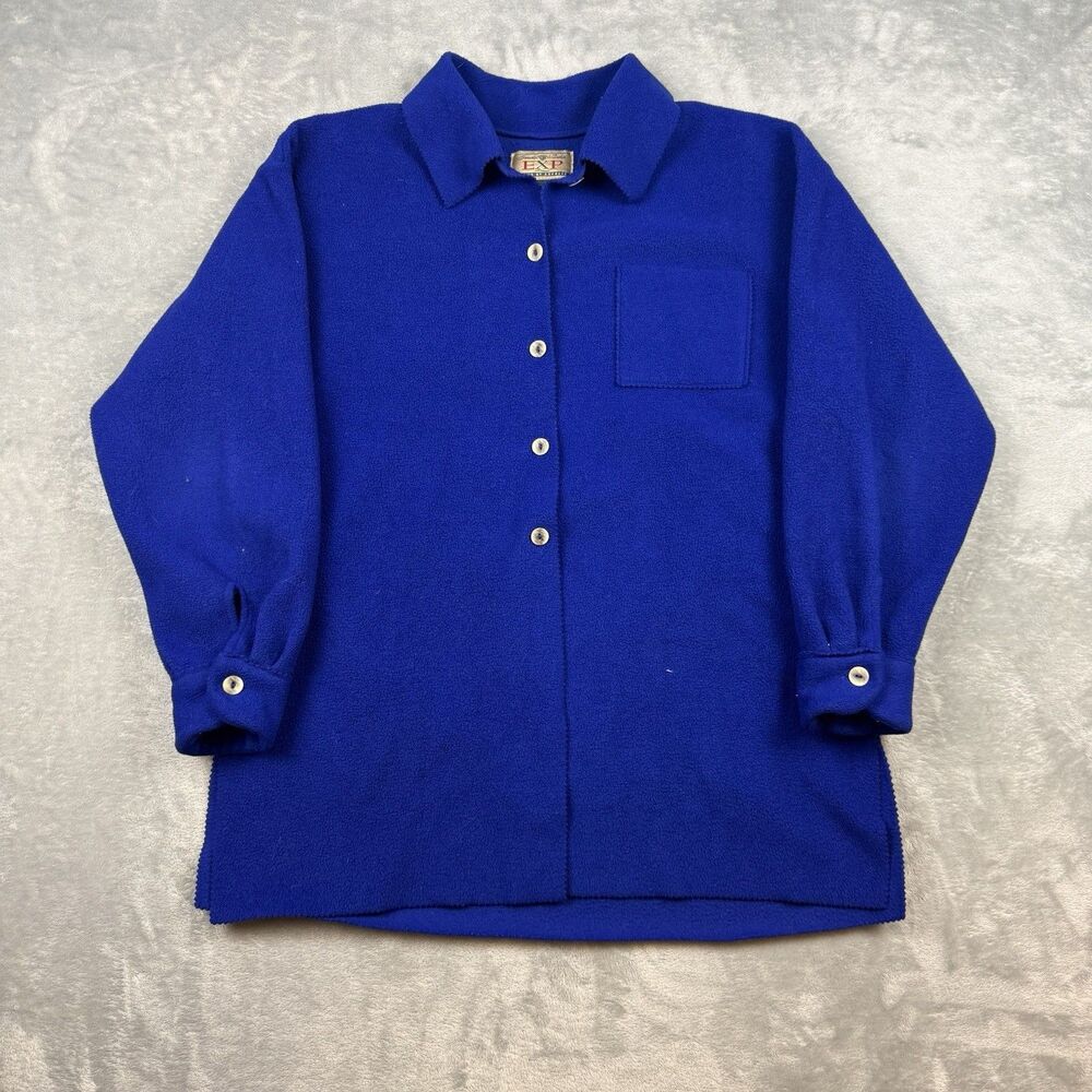 EXP Jeans by Express Vintage Blue Fleece Button Up Shirt Jacket Small